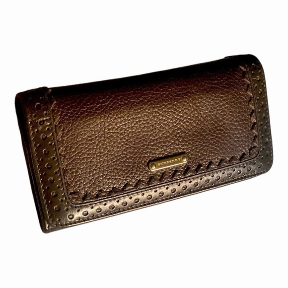 BURBERRY Pebbled Leather Long Wallet, Brown, 7.5”x4” x 1” - Picture 9 of 10
